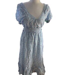 Elegant Light Blue Floral Midi Dress